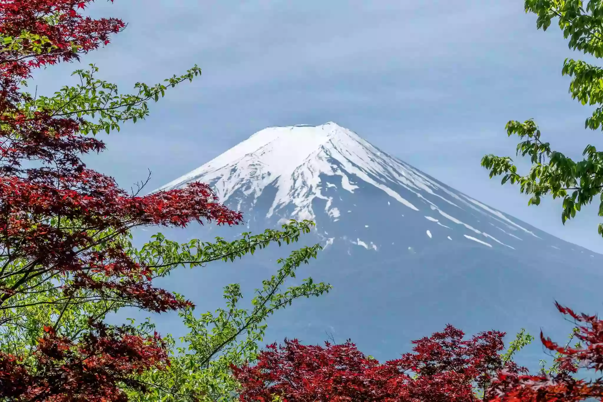 Mount Fuji with snow-covered peak in Japan